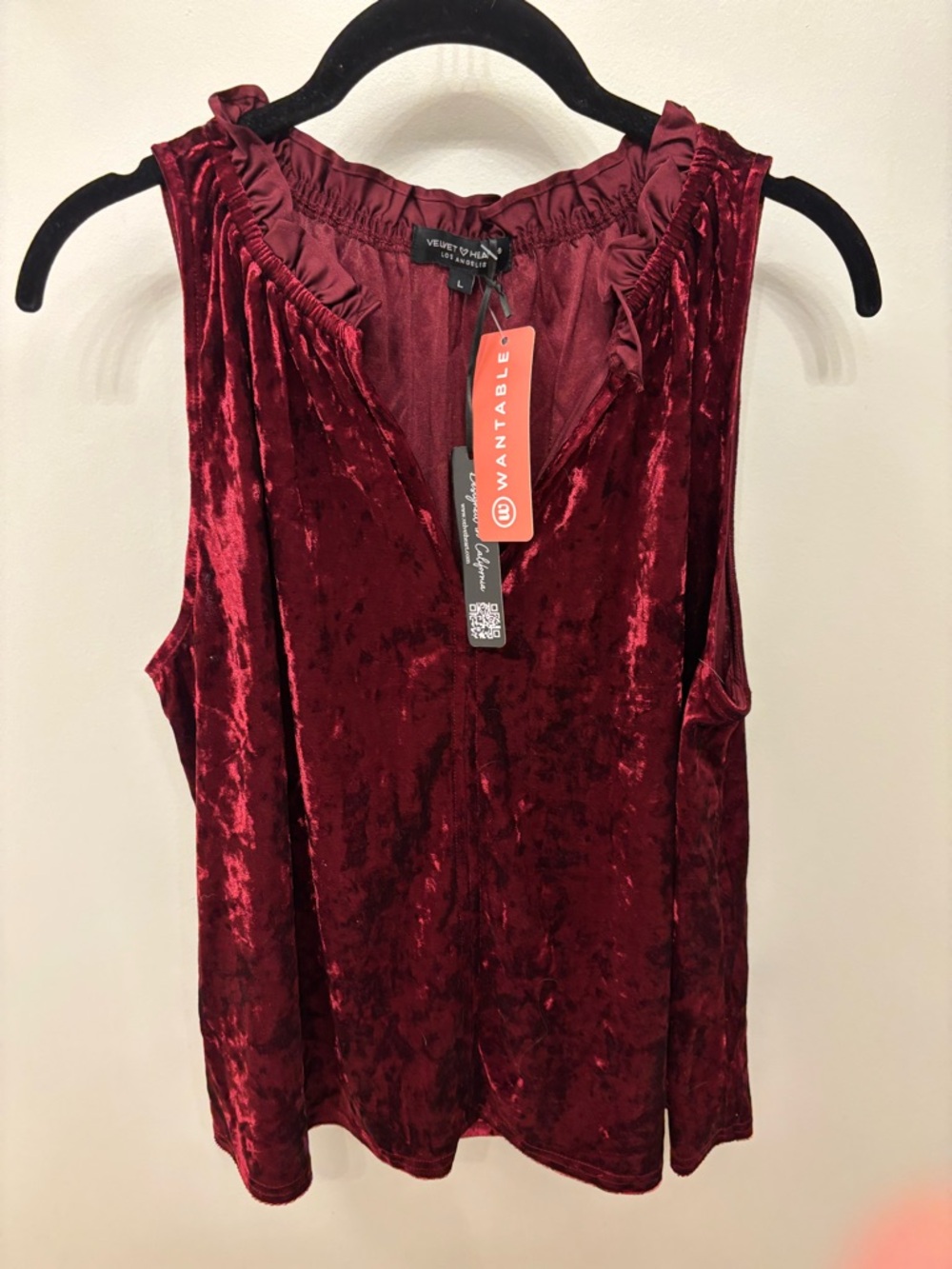 Velvet Heart Burgundy Crushed Velvet Sleeveless V-Neck Camisole